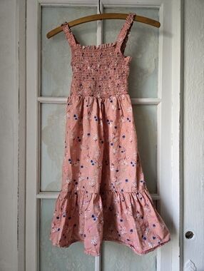 H&M Pink Floral Smocked Dress Girls 8Y